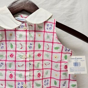 Christie Brooks‎ Sleeveless Blouse Girls Size M 5-6 White Pink Floral Plaid NWT